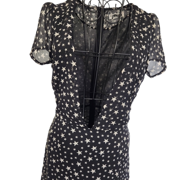 Unita Starry print witchy-core  deep V black flowy lined maxi dress - Picture 2 of 7